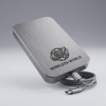Wireless World Portable Power Bank Fast Charger  Brushed Silver (Includes Braided USB-C Cable)